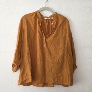 UNIQLO Linen Poet Sleeve Peasant Blouse Top